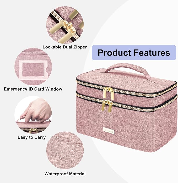 Lexeeco Travel Medicine Pill Bottle Organizer Bag with Portable Small Pouch | Medication Case with Lockable Zipper for Pill,Vitamin,Medicine Storage Box for College Dorm Student,Home,First Aid Bag Empty