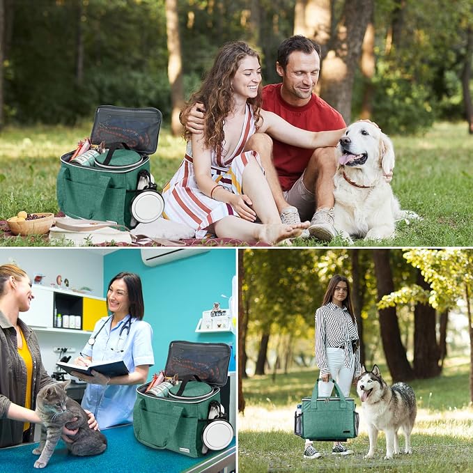 BAGLHER Dog Travel Bag Backpack Pet Supplies Backpack Pet Accessories Storage Bag 5-Piece Set With Shoulder Strap 2 Lined Pet Food Containers 2 Foldable Feeding Bowls Essential Kit for Pet travel