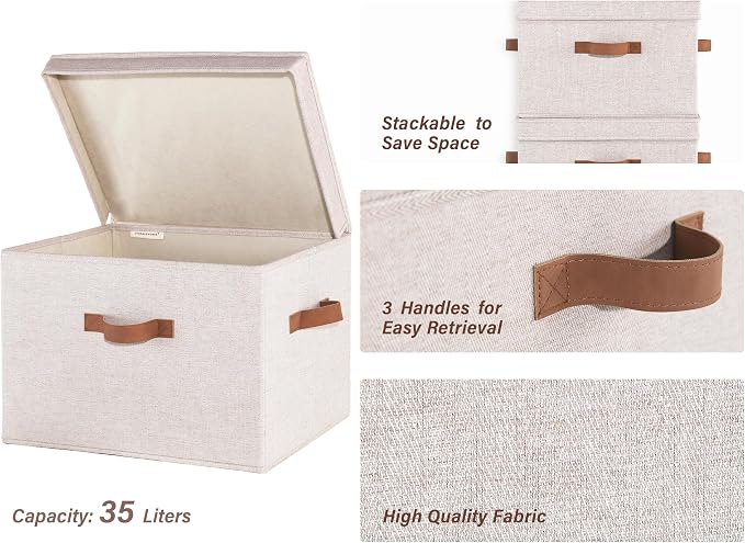 StorageWorks Fabric Storage Bins with Lids, Closet Storage Bins | Flip-Top Lid, 3 Handles, Collapsible, Stackable, for Clothes Blankets, Multi-Purpose, Jumbo, Brown and Beige, 2-Pack