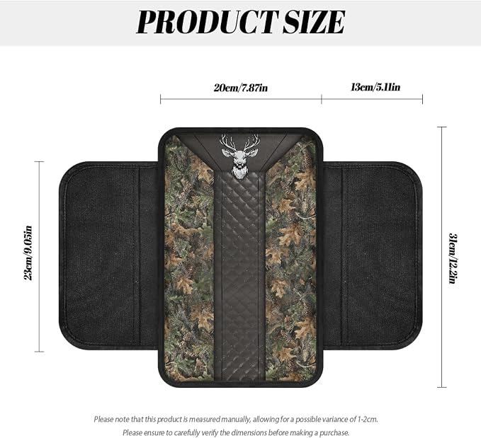 Howilath Camouflage Deer Armrest Cover for Car Non-Slip Center Console Pad | Comfortable Cushion Support for Long Drives, Reduces Elbow Fatigue, Universal for Suv/Van