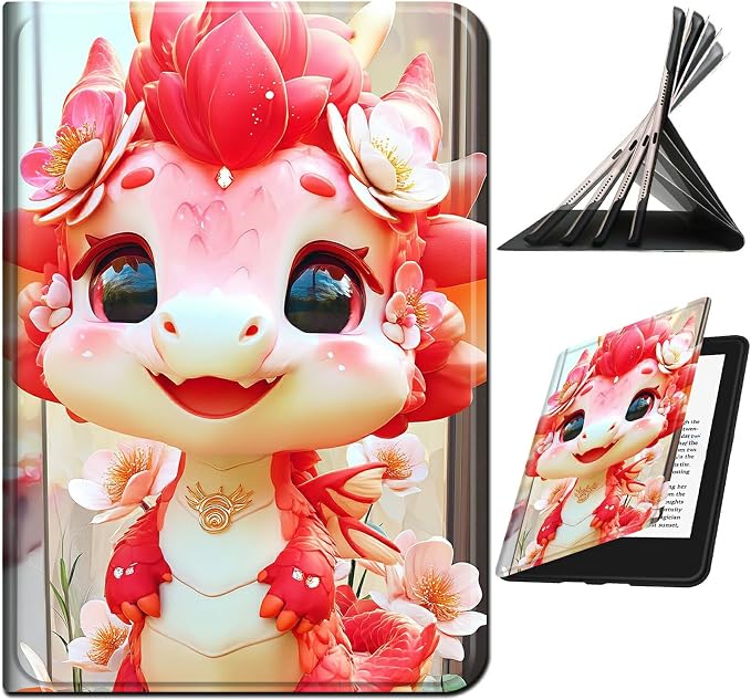 for Samsung Galaxy Tab A 8.0" 2017 SM-T380/T385 Case | Slim Leather Smart Cover with Multi-Angle Anti-Slip Stand [Auto Wake/Sleep] Shell for Women Men, Pink Dragon