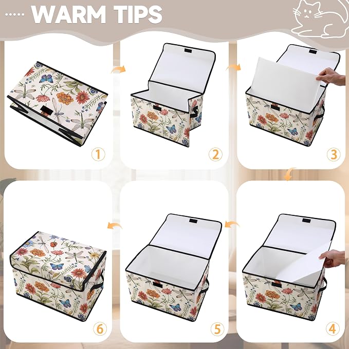 Stackable Clothes Storage Bins with Lids 3 Pack | Closet Organizers Fabric Cat Printing Box for Home and Office,Blanket Clothes Organizers,Under Bed Storage Containers
