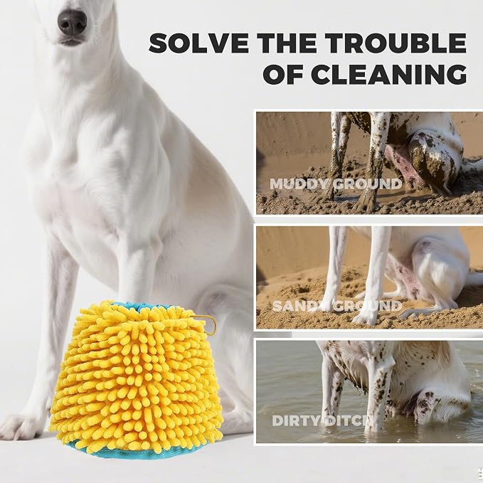 ETIAL 2-in-1 Dog Paw Cleaner & Dryer Cup with Built-In Towel, Portable Pet Foot Cleaning Washer for Mud, Dirt, Sand, and Water, Machine Washable, Foldable Design for Travel (L)