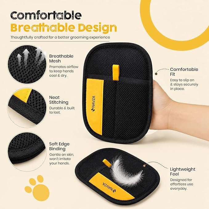 Pet Hair Removal Glove for Dogs & Cats – Reusable Electrostatic Pet Hair Remover Glove Quick Wiping & Washable – 2PCS Magic Brush pet Hair Tool with Comb & 2 Wall Hooks