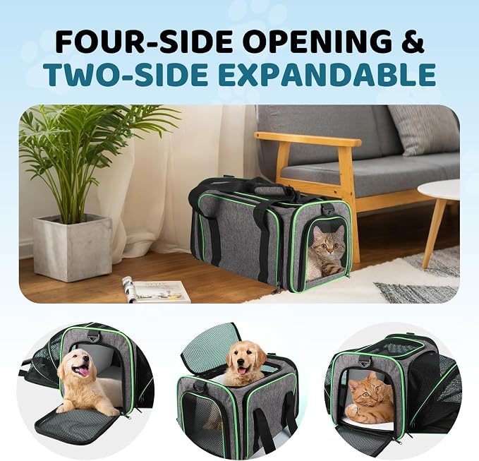 Cat Carrier - Airline Approved Expandable Soft Side Pet Carrier, Collapsible Pet Travel Bag Carrier with Foldable Pet Bowl for Cat Small Animals Under 14LB, 17 * 11 * 11