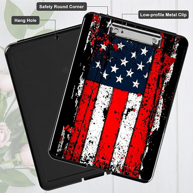 Heavy Duty Storage Clipboard, Slim Nursing Clipboard with Internal Pen Case, Portable File Organizer Case for A4 Letter Size Paper Office Medical Professionals, Vintage Black Flag