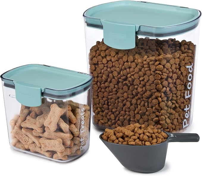ProKeeper Airtight Pet Food Storage Container Set – BPA-Free Dry Dog & Cat Food Organizer with Pour Spout & Treat Container - Stackable Kitchen Storage (Pet Food Storage Essentials Set (3-Piece)