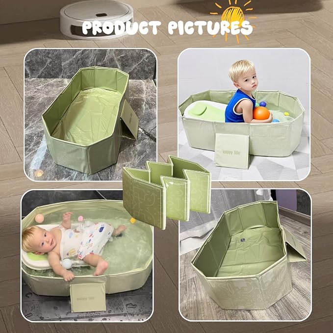 Collapsible Bathing Basin 29.5×17.7×9.8 in, Foldable Portable Tub with Drain Plug, Compact Storage Basin for Toddlers and Pets, Suitable for Outdoor, Travel or Balcony Use