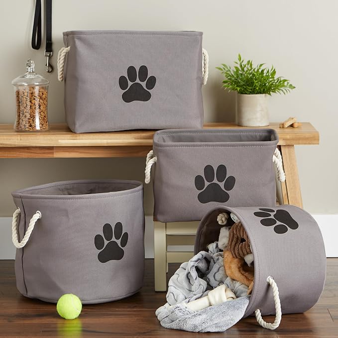 Bone Dry Pet Storage Collection Collapsible Bin, Medium Round, Gray