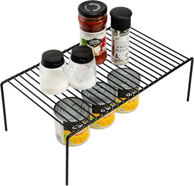 Kitchen Cabinet Storage Shelf Rack, Set of 2 Large (15.7 x 9.4 Inch) Rustproof Metal Wire Shelves Spice Shelf Rack Cupboard Organizer for Pantries Countertops Utensils Organization, Black