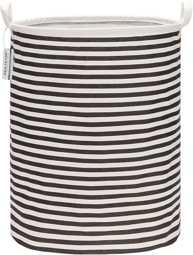 Sea Team Large Canvas Laundry Basket with Handles, Black Stripes | Collapsible Fabric Laundry Hamper, Closet Shelf Organizers, Containers for Clothing, Blankets, Toys, Bedding, 19.7 x 15.7”