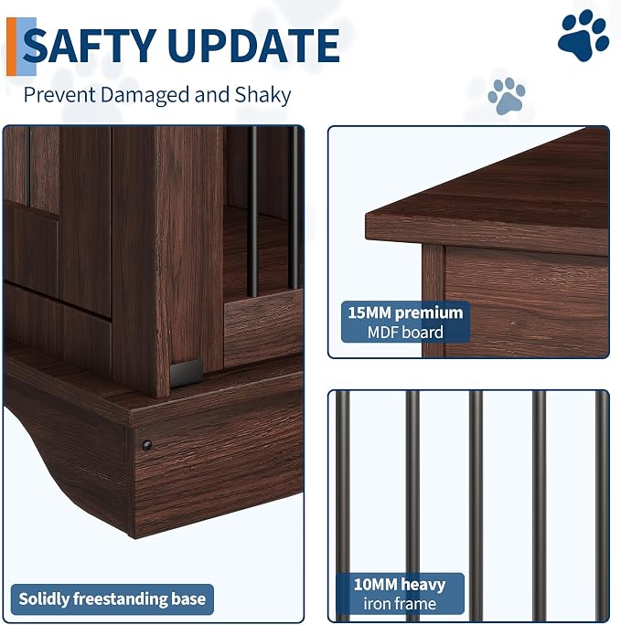 Dog Furniture Crate, 47" Large Dog Crate Furniture w/ 2 Storage Draws & Removable Divider for Large/Medium/Small Dogs
