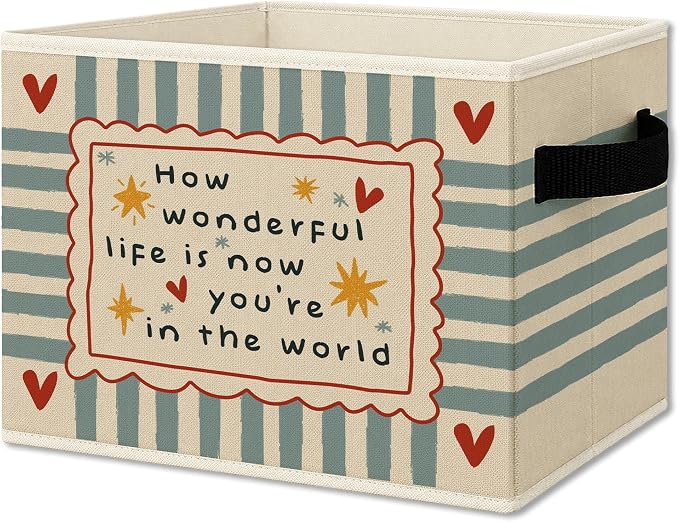 Nursery Cube Storage Bins with Handles, How Wonderful Life Is Now You're In the World Collapsible Fabric Storage Basket Boxes Books Clothes Organizer for Boys Girls Bedroom Bathroom