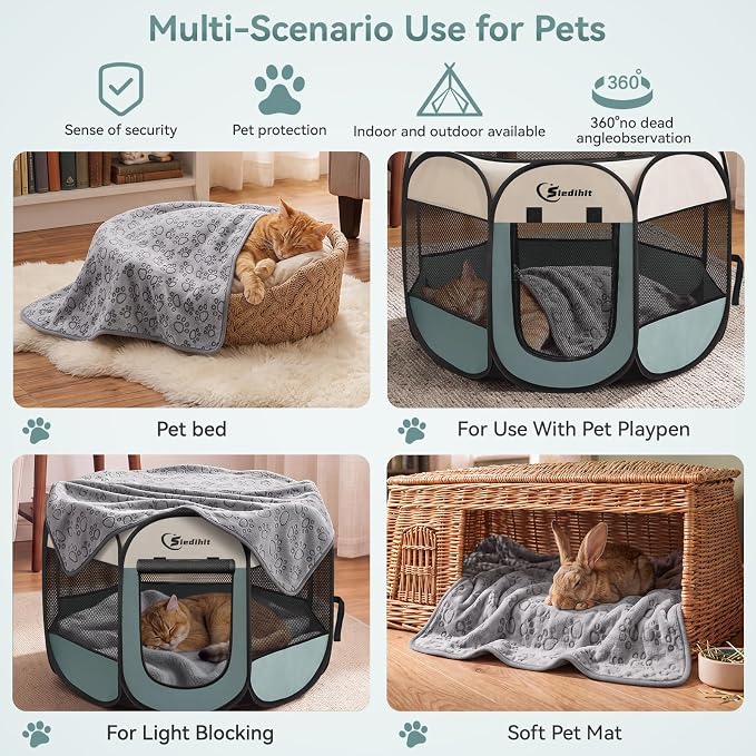 Sieidihit Dog Cat Playpen Tent Crate Cage with Blanket, Small Grey | Rest Zone for Recovering Pets New Pet Quarantine Room Portable Pop Up Easy to Set up lightweight dog Kennel with Carrying Bag