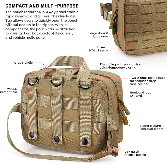 LIVANS Medical Bag, First Aid Bag Empty for Emergency & Trauma Kits | Molle Quick Release Design, Headrest Mount, Includes Flag and Cross Patch,Versatile for Tactical, Camping, Hiking and Travel
