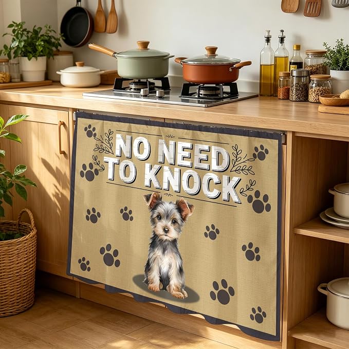 NO Need to Knock Cabinet Dishwasher Hidden Curtains, Privacy Closet Door Curtain, Terrier Puppy Paw Prints Pet Lover Farmhouse Adhesive Dust Proof Under Sink Skirt for Bathroom Kitchen 35"x35"