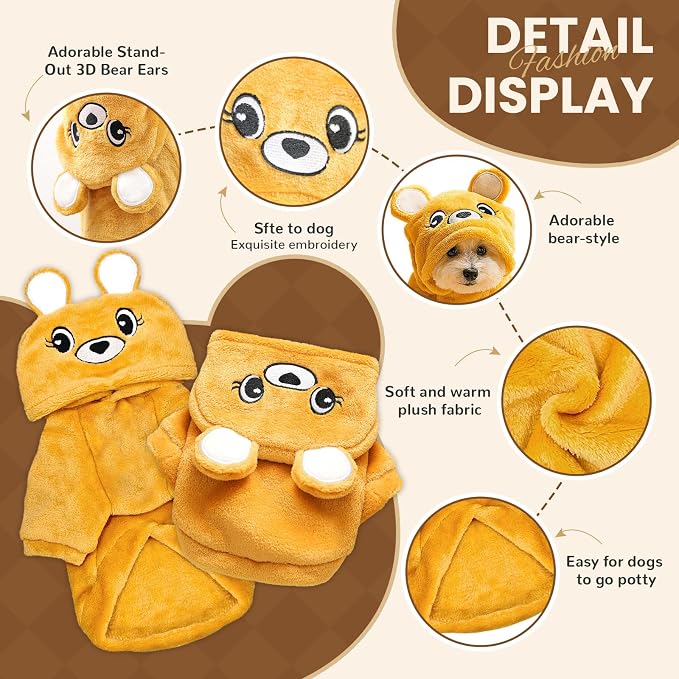 Dog Hoodie with Bear Ears Fleece Dog Sweater for Small Dogs French Bulldog Clothes Puppy Costume for Small Dogs XS Winter Clothes Cozy Pet Fleece for Cats