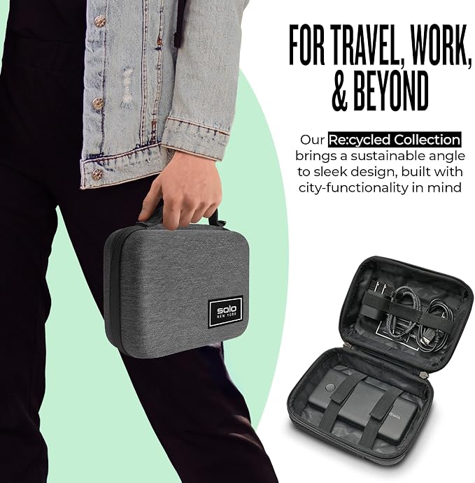 Solo New York Tech Case - Electronics Organizer, Tech Accessories Pouch for Travel, Small Gadget Bag for Cords, Hard-Sided, Sturdy Carrying Handle - Stone Molded, Gray