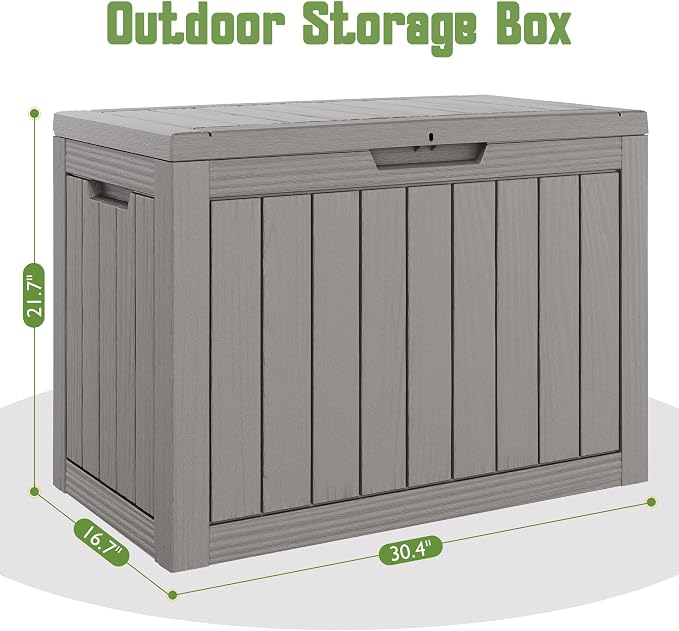 50 Gallon Outdoor Storage Box, All-Weather Resin Deck Box Outdoor Waterproof with Lockable Lid for Patio Cushions, Package Deliveries, Garden Tools, Pool Supplies, Grey