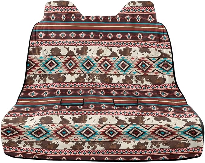 Renewold Back Seat Pet Cover for Dogs, Car Rear Bench Seat Cover, Towel for Gym Workout Swimming Beach Hiking, Car Backseat Accessories for Truck SUV Van Sedan, Tribal Aztec
