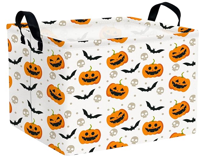 Large Halloween Themed Candy Gift Boo Basket for Kids Baby Personalized Adults Storage Bin Fall Decor(Bat Pumpkin)