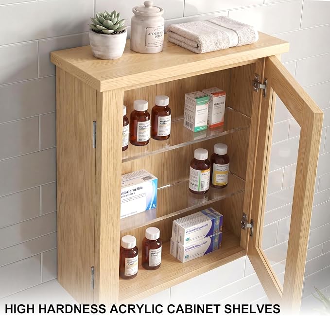 4 Pcs Medicine Cabinet Shelves 13.3 Inch Acrylic Medicine Cabinet Shelf Replacement for Living Room Bathroom Kitchen Wall Mounted Shelving Cabinet