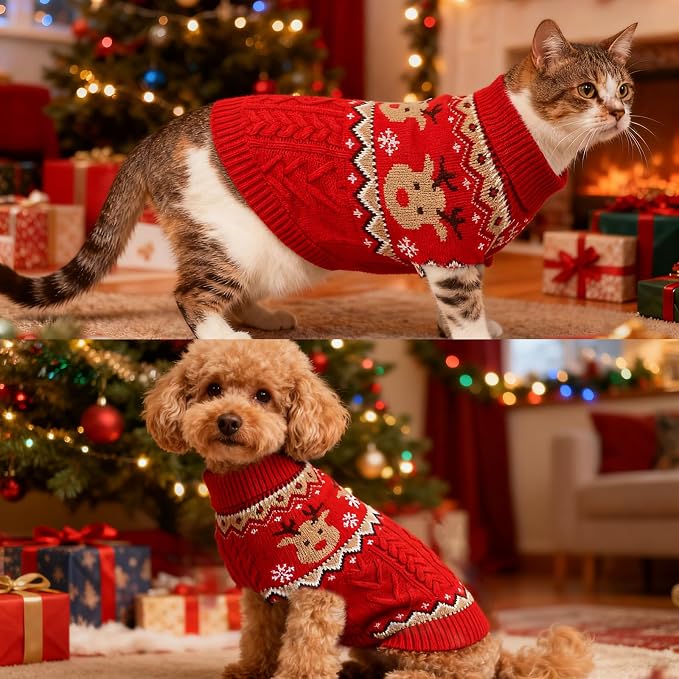 Dog Christmas Sweater Puppy Soft Holiday Xmas Clothes Pet Reindeer Outfit Reindeer Outfit for Small Medium Dogs and Cats Winter Warm Knitwear (red, XX-Large)