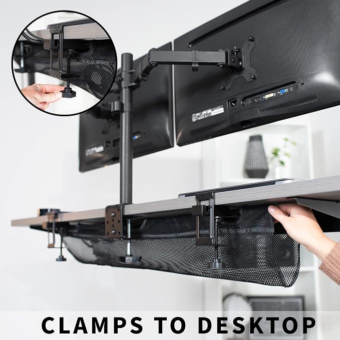 VIVO No Drill Clamp-on 36 inch Mesh Net Under Desk Cable Management Wire Organizer, Adjustable Home Office Standing Desk Cord Storage Sleeve, Black, DESK-AC36MH (Pack of 10)