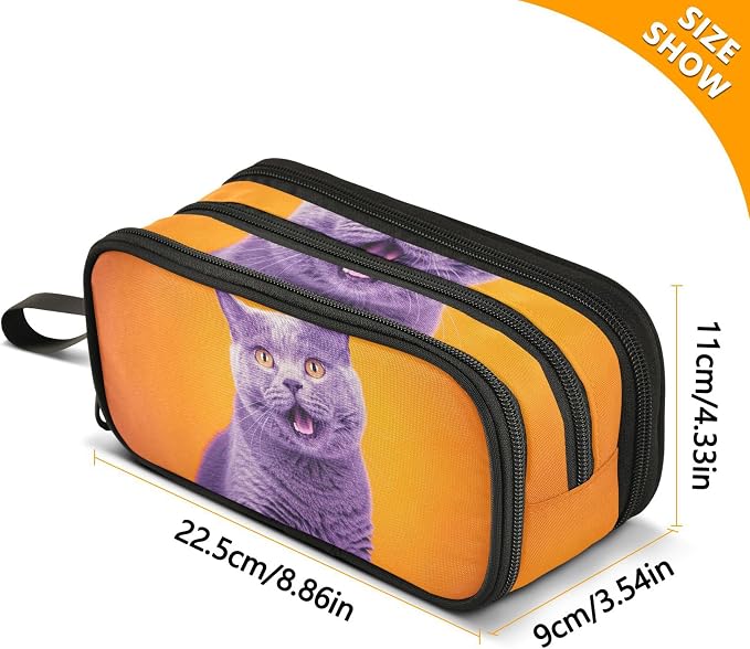 Cute Grey Cat Orange Pet Pencils Pouch Zipper Pencil Case Girls Classroom Pen Pouch Colors Pencil Bags Storage Stationery Kids Organizer School Supply