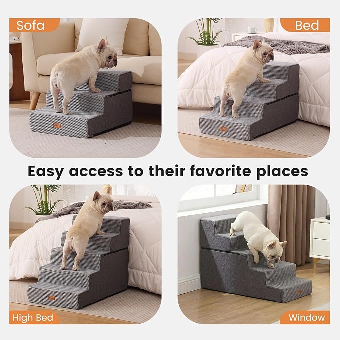 Gardner Pet Dog Stairs for Small Dogs 22.8" H, 5-Step Extra Wide Dog Stairs for High Bed, Pet Steps for Small Dogs and Cats Couch with Durable Non-Slip Waterproof Fabric Cover and Soft Foam, Grey