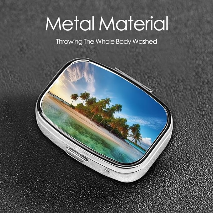 Square Pill Box Overseas Islands Pill Case for Purse & Pocket 3 Compartment Pill Organizer Portable Travel Pillbox Medicine Pill Holder Container for Daily Vitamin Cod Liver Oil Storage
