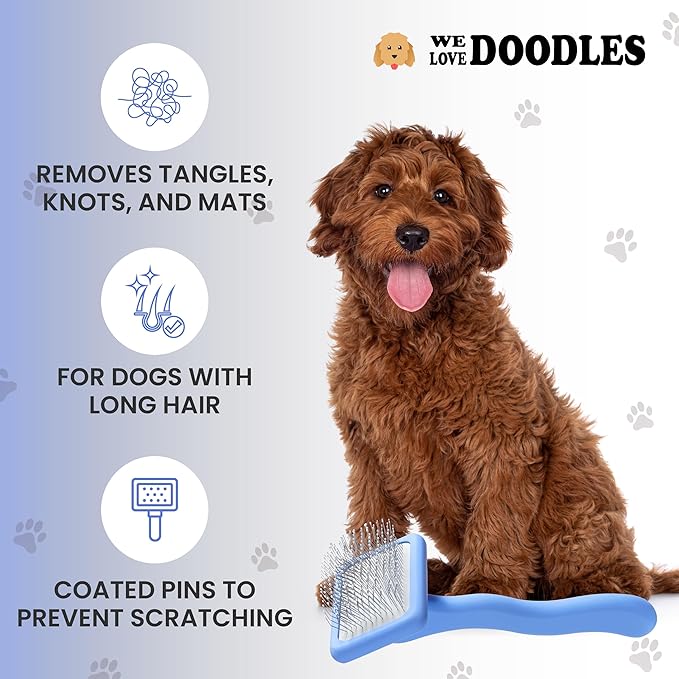 We Love Doodles Slicker Brush with Non Scratching Pins - Dog Brush with Coated Pins, Slicker Brush for Dogs Dematting, Grooming Brushes for Short Haired & Long Haired, Poodle & Goldendoodle (Small)