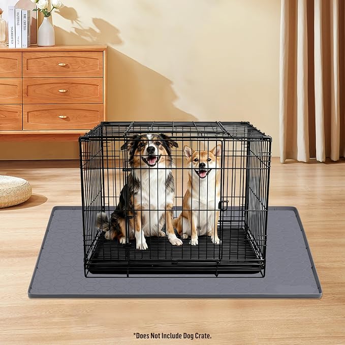 Silicone Dog Bed Mat 34"x 22" Crate Mat for Dog Cages, Dark Gray | Extra Large Kennel Mat with Raised Edge, Washable, Leakproof, Waterproof Dog Mat for Crate, Dog Floor Mat to Protect Floors