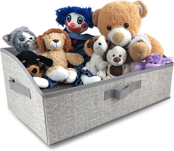 COWOSO Foldable Dog Toy Basket with 3 Handles, Pet Storage Box, Dark Grey | Portable Pet Toy Organizer for Dog Toys & Accessories, Low Front Design, Waterproof Collapsible Storage Bin for Living Room