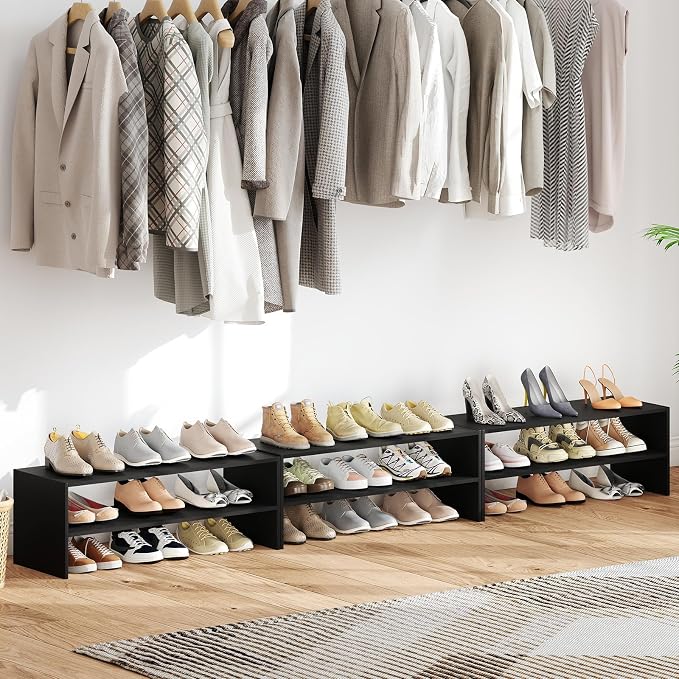 COSTWAY 6-Tier Shoe Rack, Extra Wide Shoe Shelf Organizer | Stackable Design, 31" Freestanding Adjustable Storage Shoe Stand for Small Space Entryway Hallway Closet (2,Black)