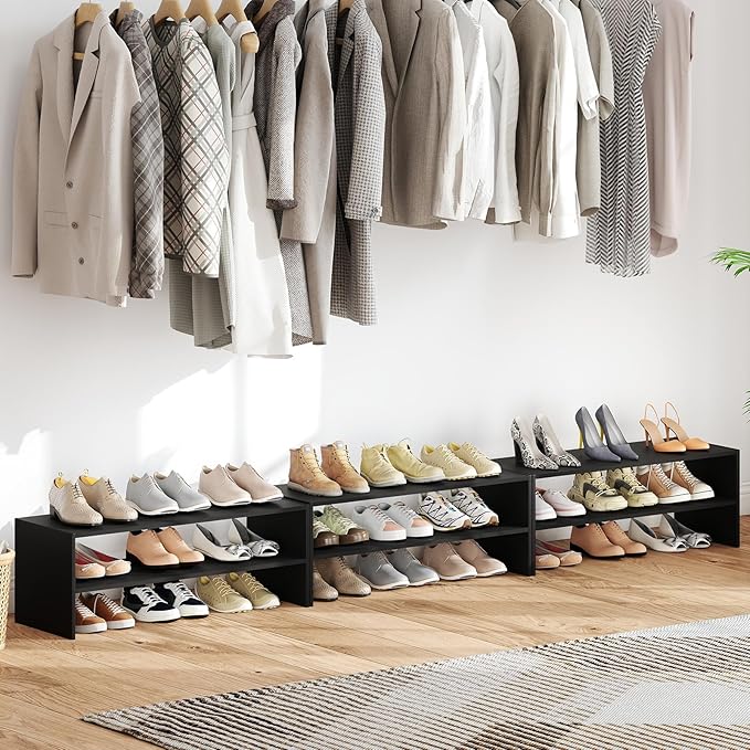 COSTWAY 6-Tier Shoe Rack, Extra Wide Shoe Shelf Organizer | Stackable Design, 31" Freestanding Adjustable Storage Shoe Stand for Small Space Entryway Hallway Closet (1,Black)
