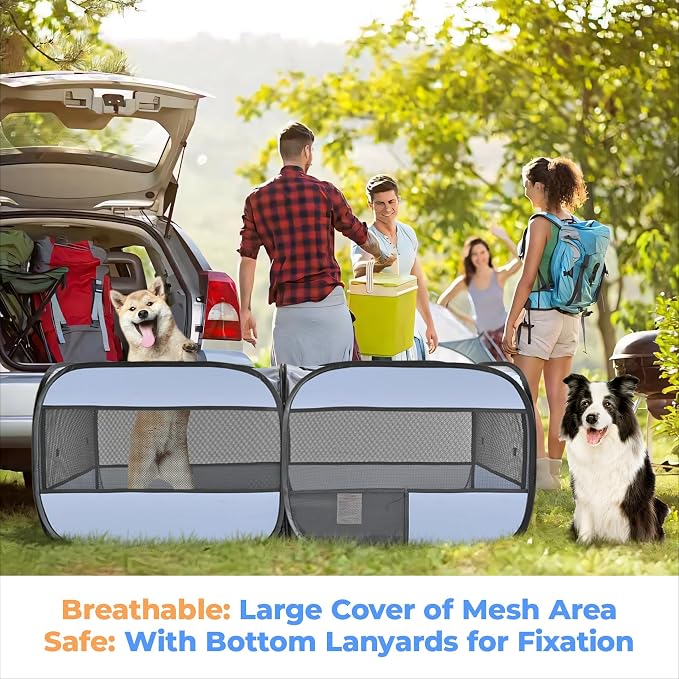 2-in-1 Dog Playpen, 73''Pop Up Cat Puppy Pet Playpen Indoor/Outdoor Cats Enclosed, Cat Dog Tent Crate Cage Kennel, Portable Playpen for Kitten, Small Animals Play Pen(No Divider, Unified Space)