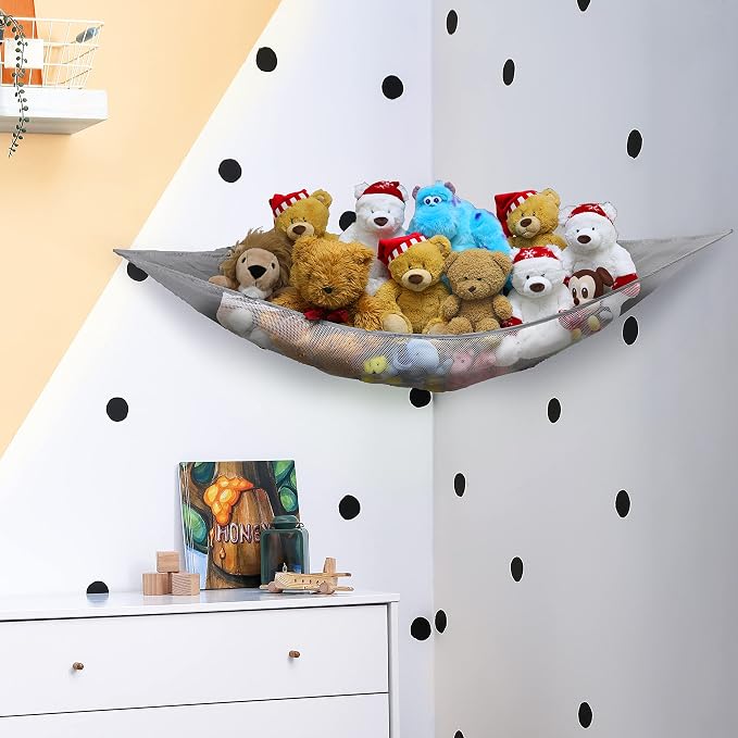 Simple Houseware 2 Pack Stuffed Animal Toy Hammock Net, Gray | Jumbo Size Corner Wall Storage for Kids Room
