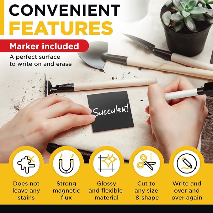 X-bet MAGNET Dry Erase Magnetic Labels, 4x4 (10x10cm), 10 pcs, Black | Reusable Write-On Magnet Stickers for Fridge, Whiteboard & Classroom, Erasable Blank Labels & Sticky Notes
