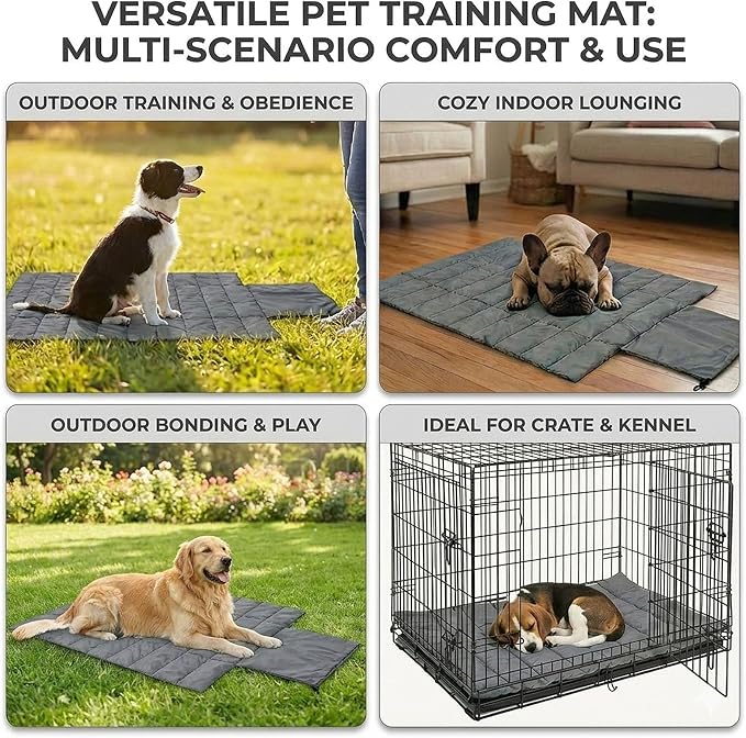 Portable Dog Crate Pad, Water-Resistant Foldable Pet Sleeping Mat, Cool Touch Summer Dog Bed for Outdoor Travel Camping & Indoor Use, Washable Black Kennel Pad (39"x28")(Black