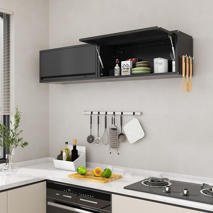 Garage Wall Cabinet, 13.8" H Metal Wall Cabinet with Up-Flip Door | Wall Mounted Metal Storage Cabinet, Upper Cabinet for Kitchen,Garage,Workshop,Warehouse, Assembly Required, Black