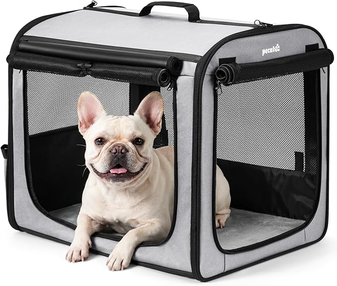 Dog Car Carrier Light Weight 24×17.7×20.5in, Foldable Dog Carrier, Gray | Easy to Assemble, Portable and Breathable Pet Carrier, Suitable for Indoor and Outdoor Use, Dog Travel Crate with Curtain