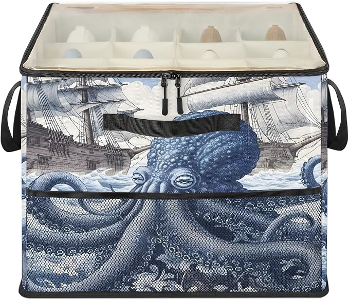 TropicalLife Octopus Nautical Kraken Ocean Shoe Organizer for Closet | Foldable Shoe Storage Box Bin 16-32 Pair Shoe Storage for Sneakers, Boots & Heels with Adjustable Dividers, Clear Cover