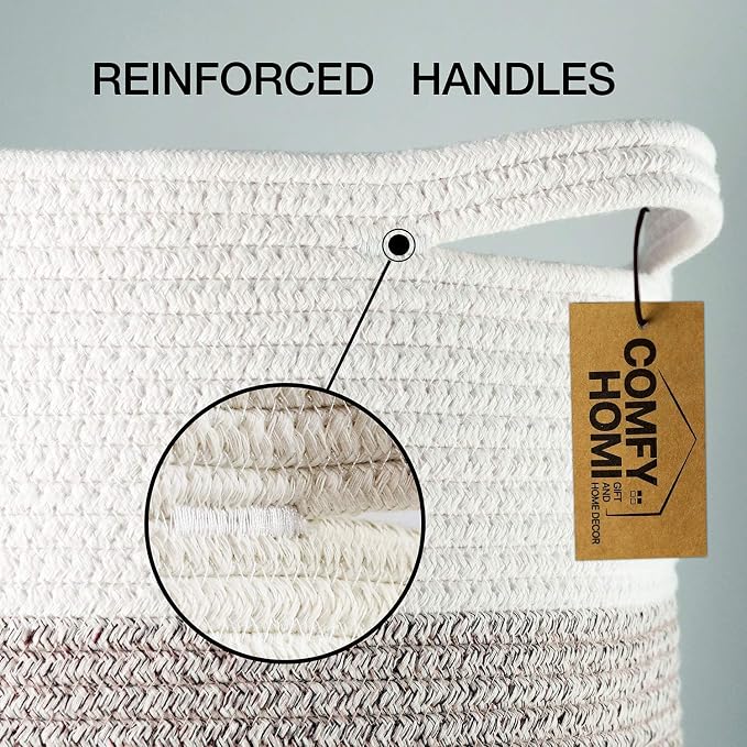 COMFY-HOMI XXXL Large Laundry Basket, Cotton Rope Nursery Woven Basket for Storage, Blanket Baskets Living Room Laundry Hamper, Dog Toy Storage Organizer, Home Decor