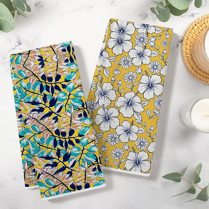 3 Pcs Retro Flower Kitchen Towels, Colorful Flower Soft Absorbent Hand Tea Towel, Microfiber Dish Cloths for Drying Dishes, Waffle Dish Towels for Kitchen Farmhouse Decor, Floral Gifts for Women Mom05