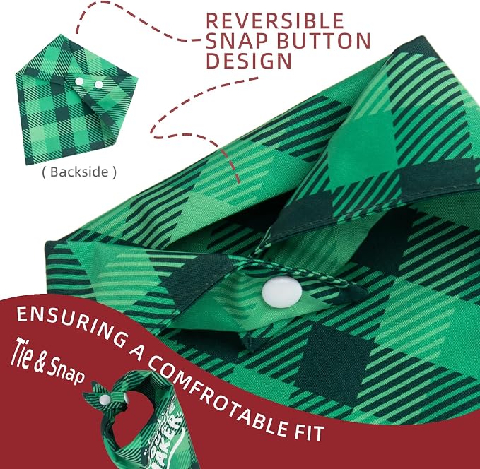 Christmas Dog Bandanas - Santa's Favorite Trouble Maker, Naughty & Nice List Print Pet Holiday Scarf Costume Gift, Green Plaid, Small & Medium Breed, 5-25lbs