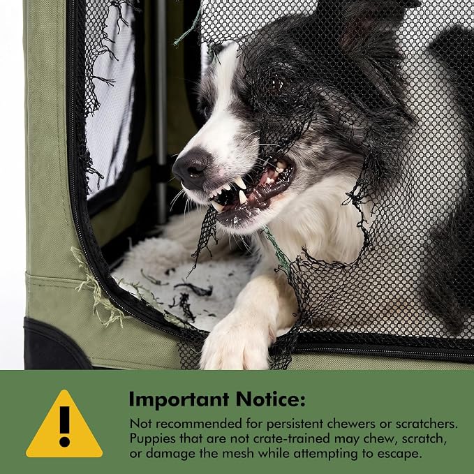 Veraste 24" Soft Collapsible Travel Dog Crate for Small Medium Pets,Green | 4-Door Foldable Travel Crate,breathable mesh, foldable with storage bag