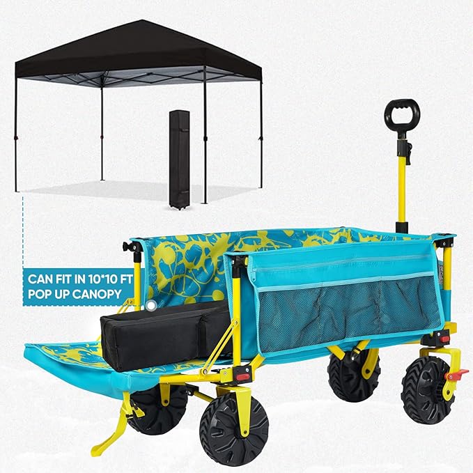 Old Bahama Bay 300lbs Extra Long 49" L Beach Wagon with Big Wheels with Brake for Sand, Collapsible Utility Beach Cart Heavy Duty Folding Wagon,Ideal for Outdoor Sand Camping Garden Pet