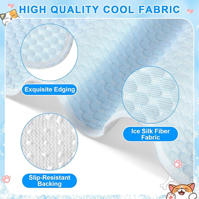 Fanfanwin 4 Pack Dog Self Cooling Mat 39x28 Inch, Washable Ice Silk Pet Sleeping Pad with Non-Slip Bottom & Storage Bags for Summer Indoor Crate Car, Outdoor Patio Hot Weather Resting