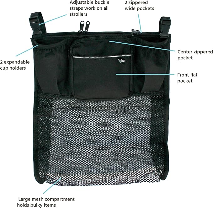 J.L. Childress Cups 'N Cargo Universal Stroller Caddy Organizer-Essential Travel Accessories for Baby Stroller,Includes Cup Holders&Mesh Storage Bag,Fits UPPAbaby,Doona,Nuna,&More-Black (Pack of 12)